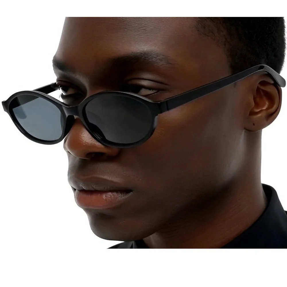 Mens Black Oval Sunglasses Retro Vintage Hippie Festival Shades Lentes Gafas New